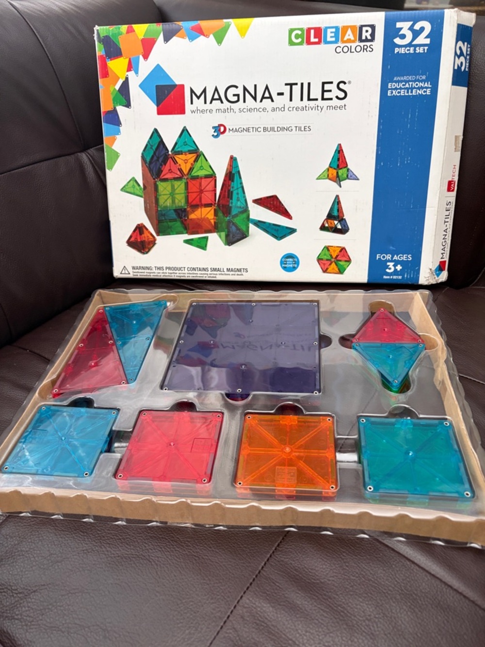 Magna-Tiles Clear Colors 32-Piece Magnetic Building Tile Set — Multicolor